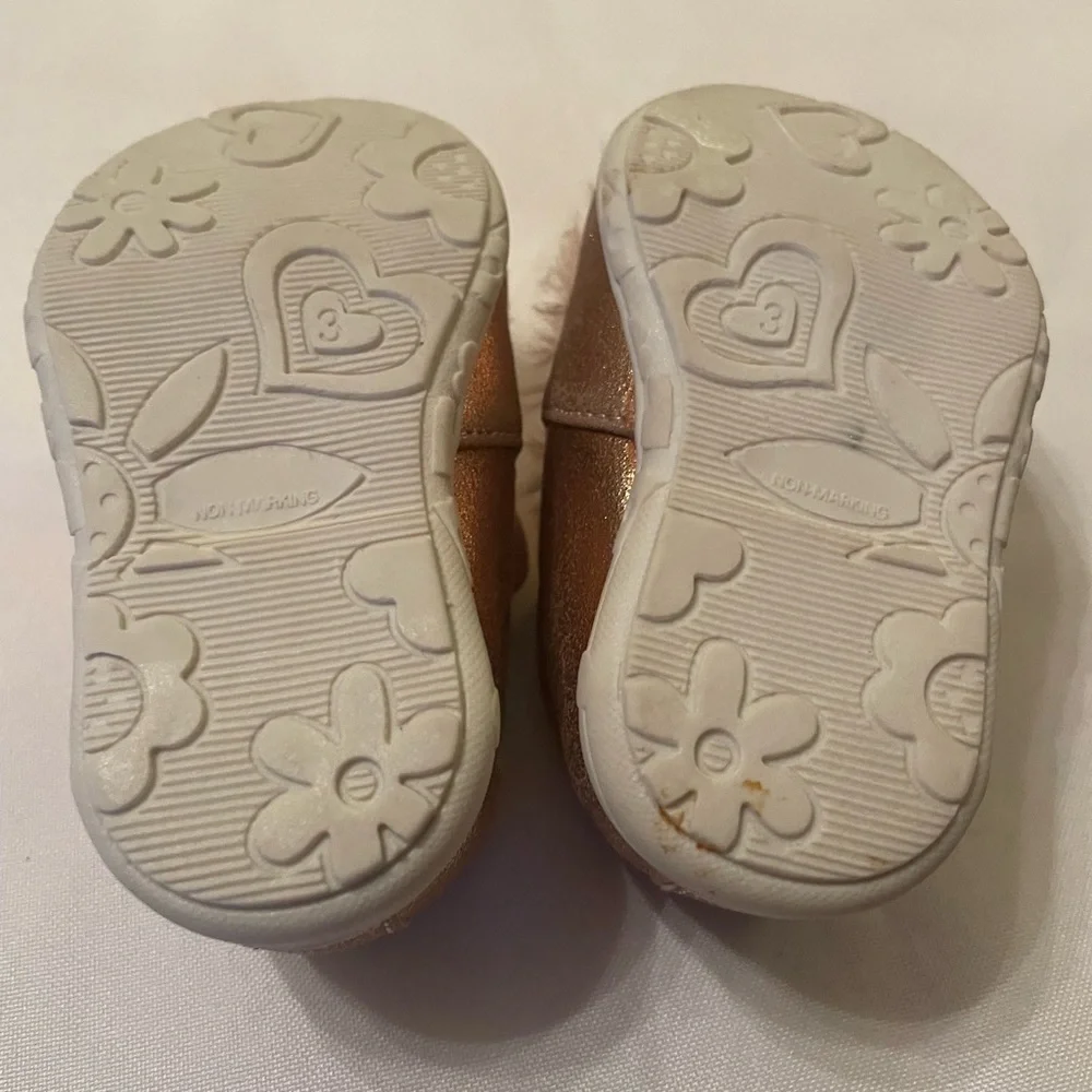 Set of Kids Brown Boots, Pink‎ Bunny Shoes, & Silver Slippers, Size 3